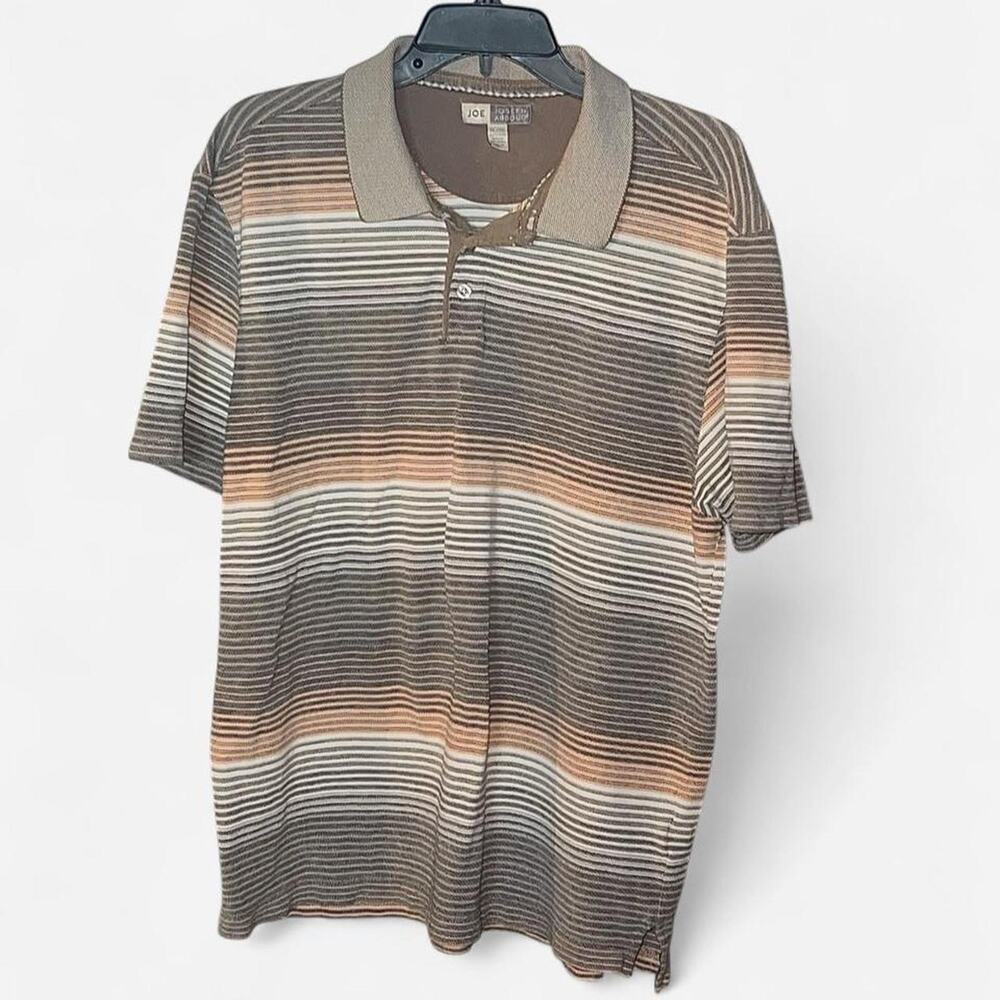 Joseph Abboud MENS Peach Taupe White Striped Short Sleeve Polo Shirt – Size XL